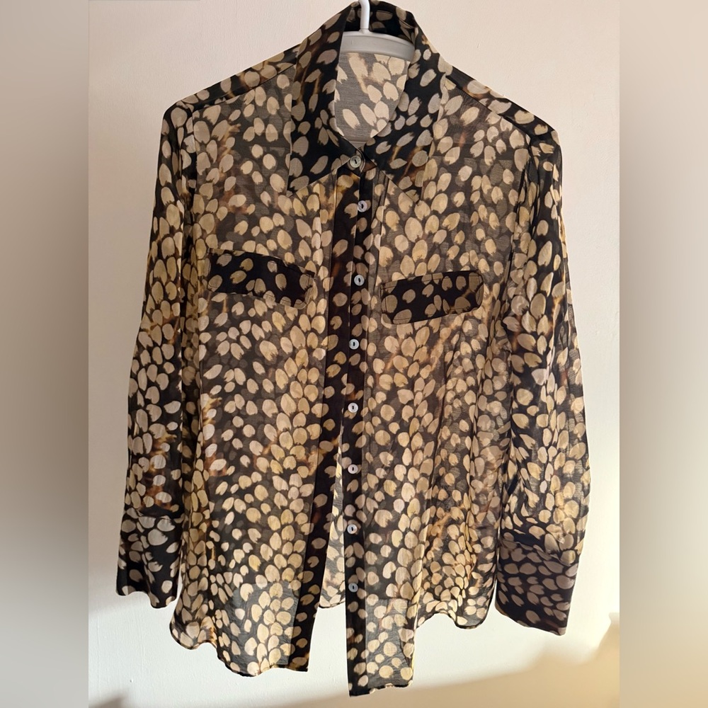 Massimo Dutti Sheer Button-Up Blouse with Lights Pattern